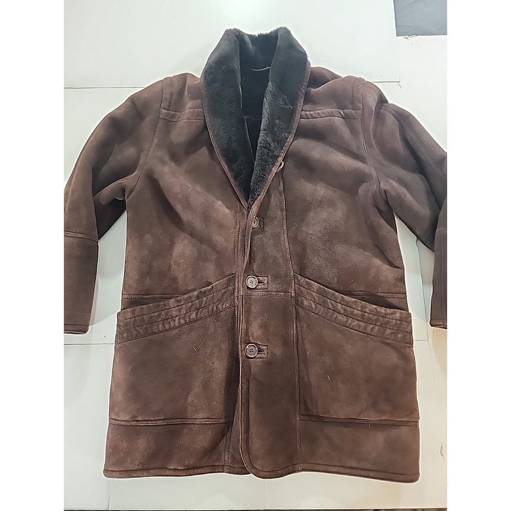 EMILIO‎ VISCONTI Italy Genuine PELLE LEATHER Shearling Coat Men's 54 XL Brown